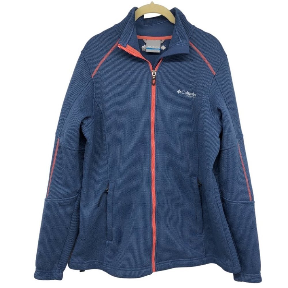 Columbia Titanium periwinkle blue coral trim waffle knit zippered jacket LG